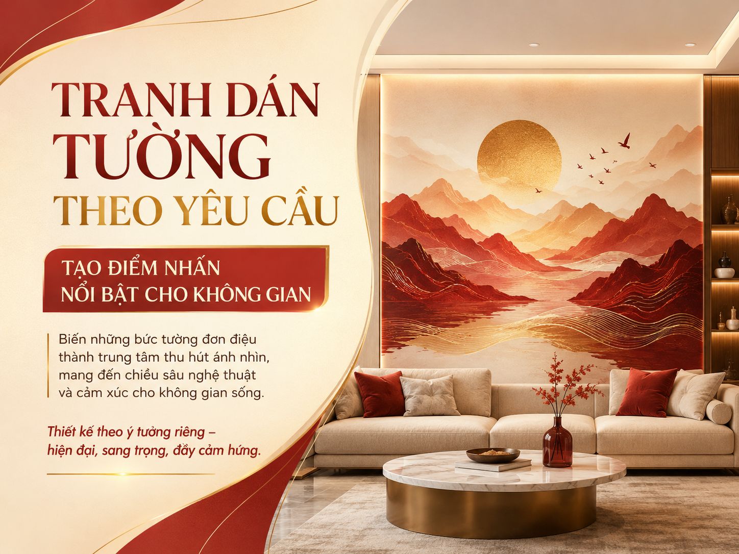 tranh dán tường làm nổi bật không gian 