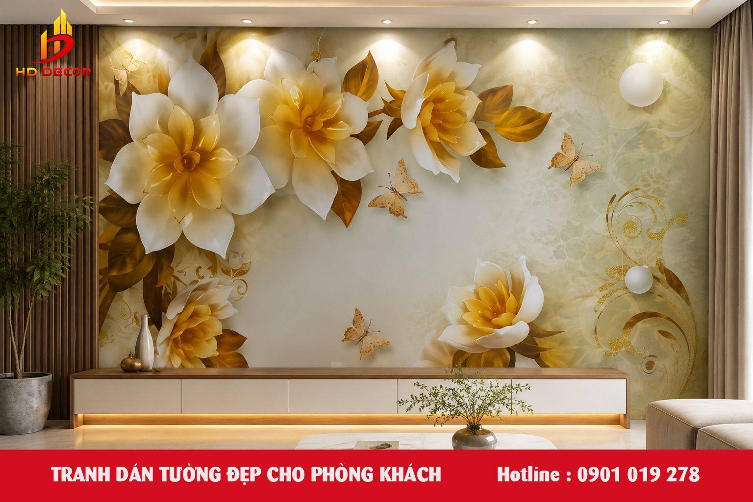 tranh dán tường theo yêu cầu phòng khách 