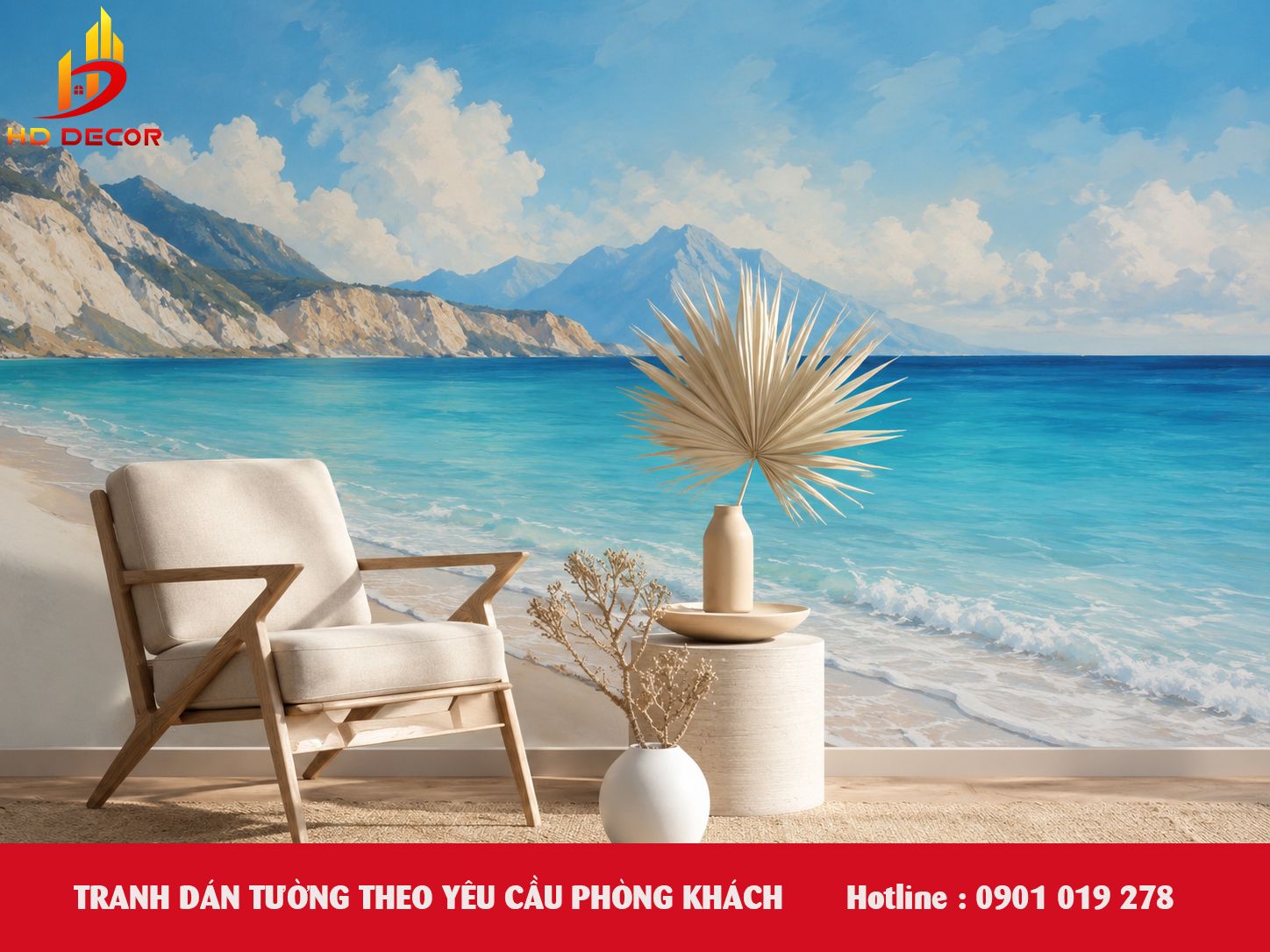 tranh dán tường theo yêu cầu cho phòng khách 