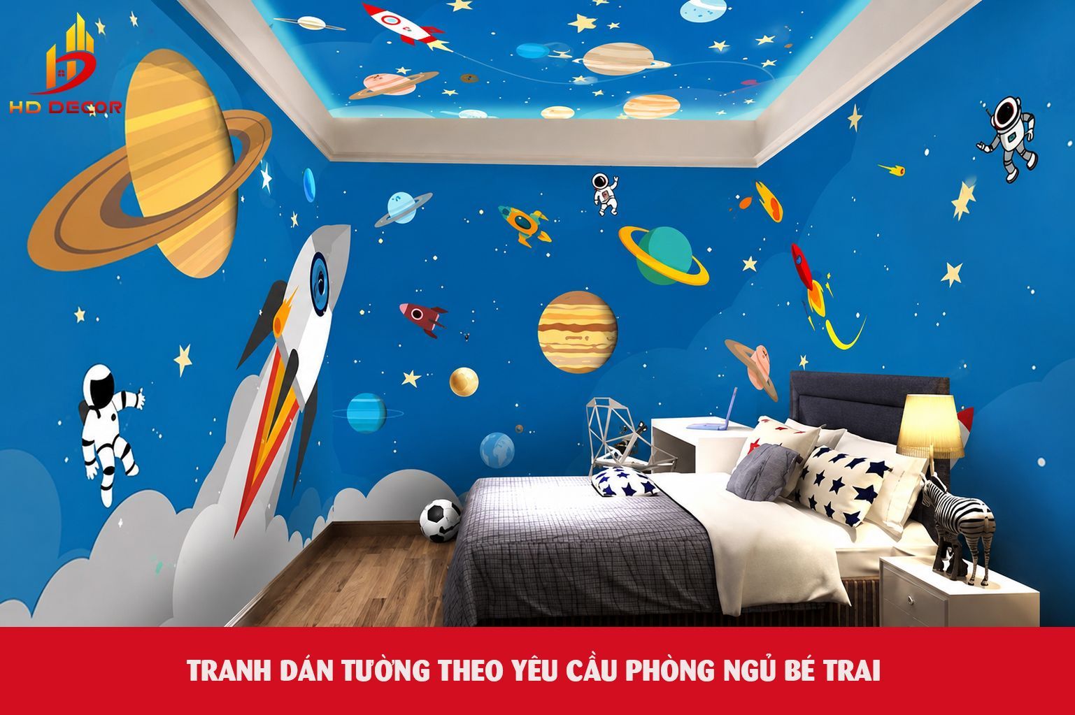 tranh dán tường theo  yêu cầu phòng ngủ bé trai 