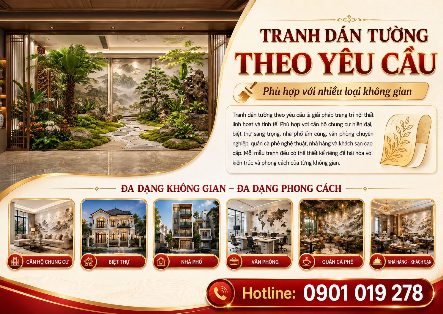 tranh dán tường theo yêu cầu phù hợp với nhiều không gian 