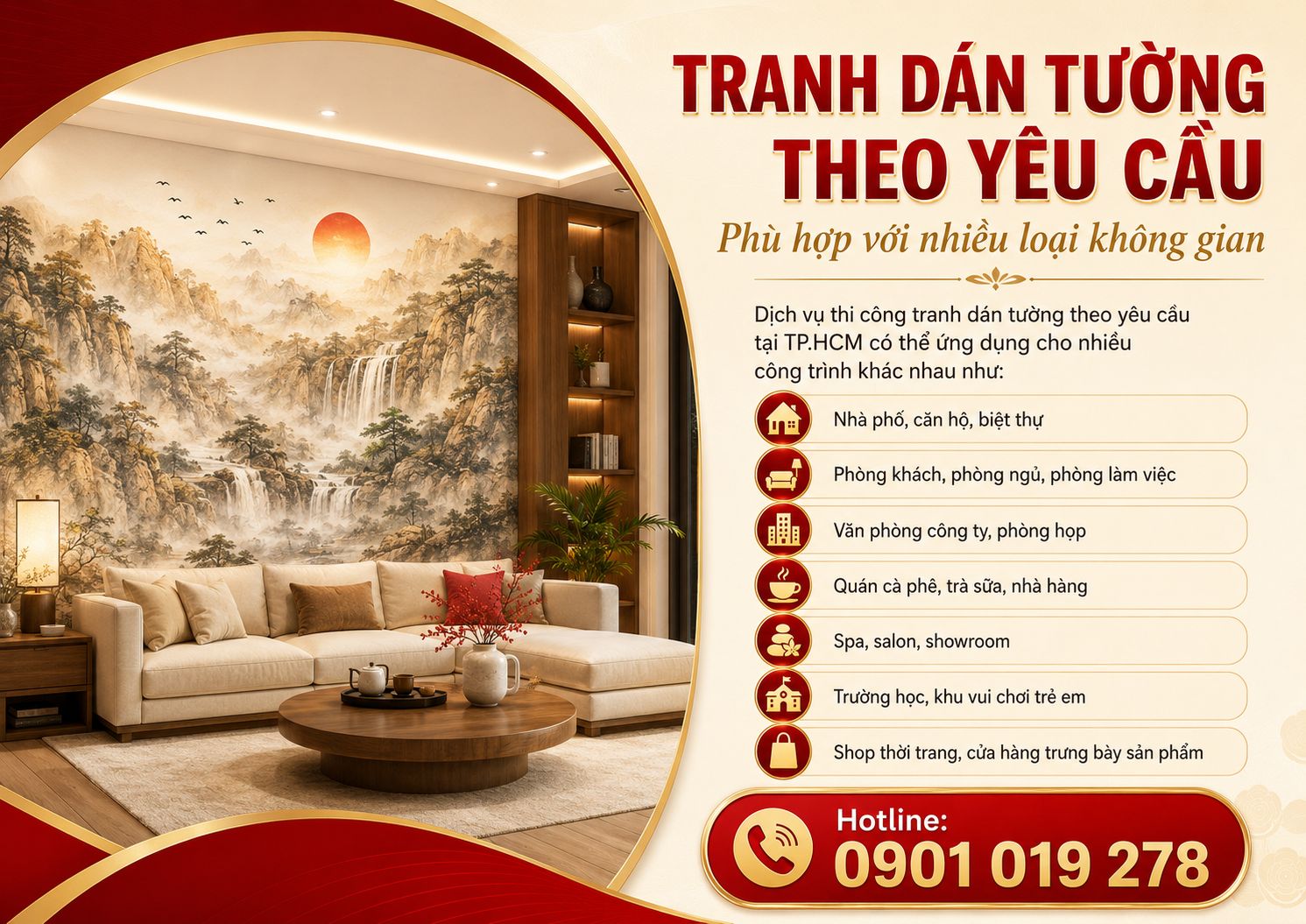 tranh dán tường theo yêu cầu phù hợp với nhiều không gian 