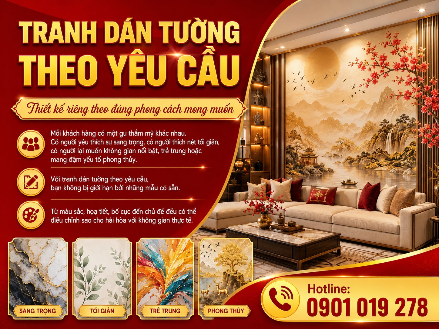 tranh dán tường theo yêu cầu thiết kế theo phong cách riêng 