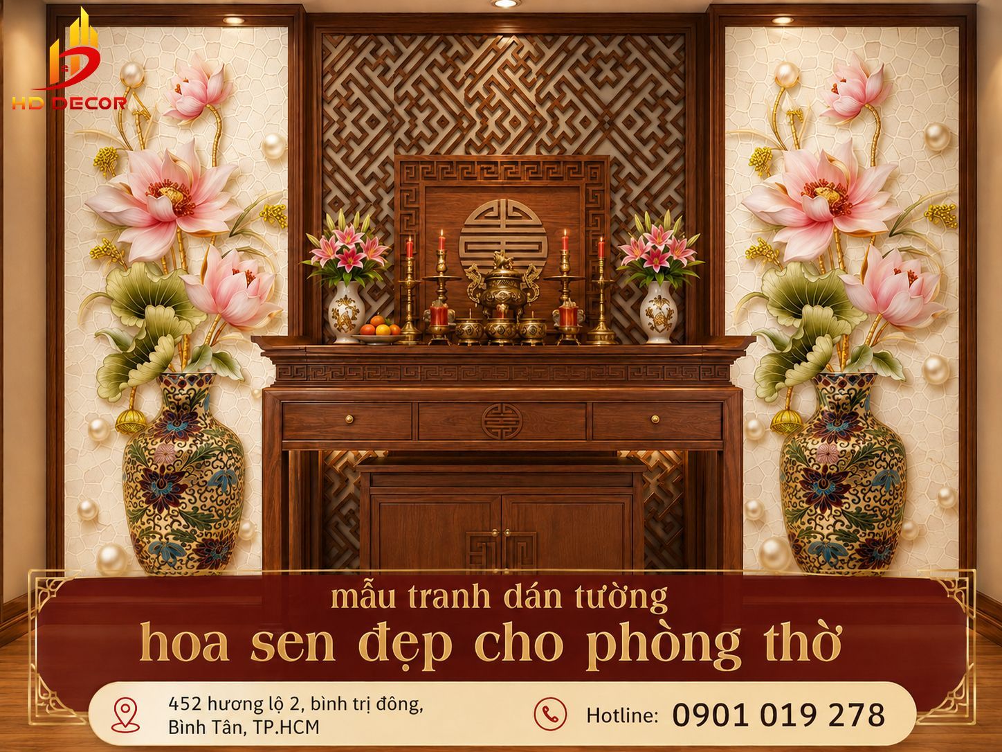 tranh dán tường phòng thờ 