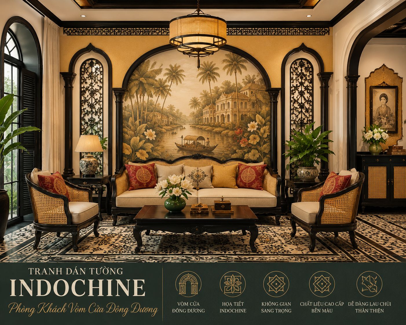 tranh dán tường indochine vòng cửa đông dương \