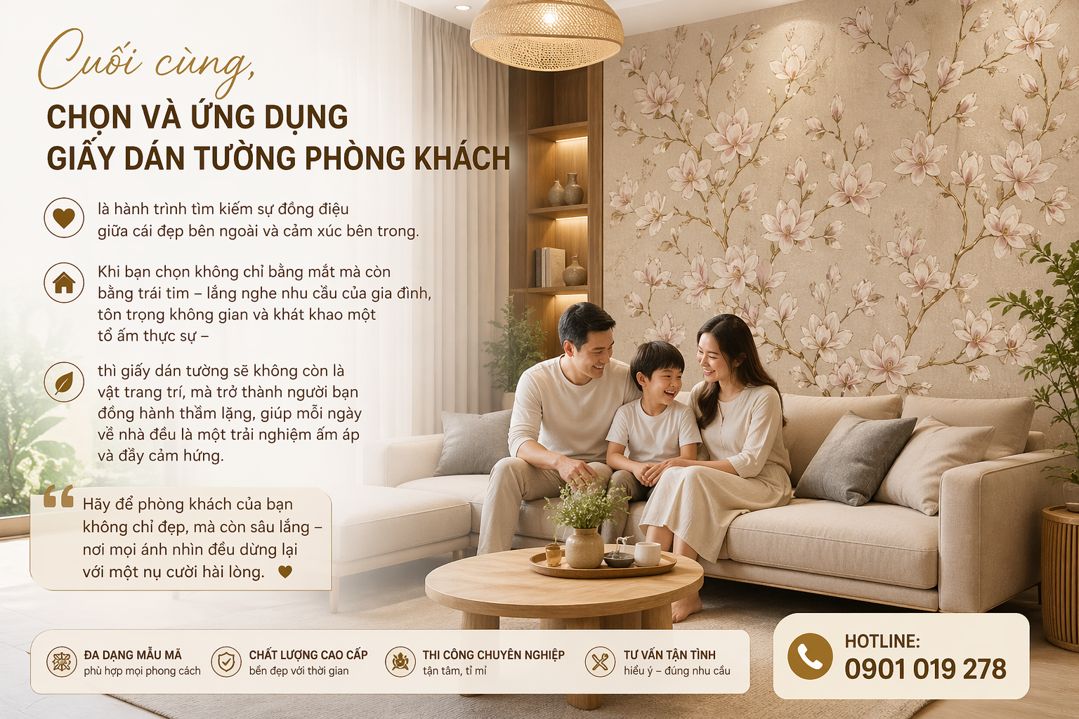 ứng dụng giấy dán tường cho phòng khách 