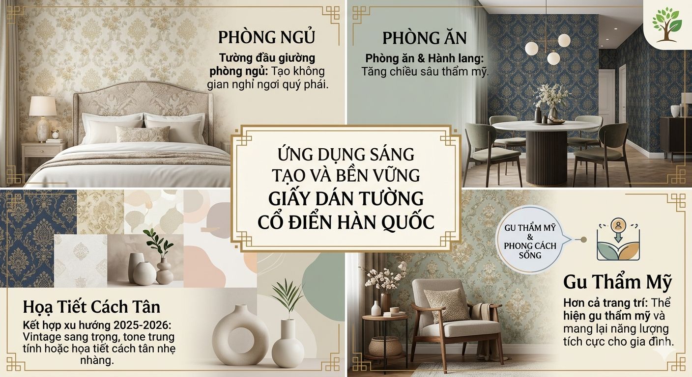 Ứng dụng sáng tạo và bền vững của giấy dán tường cổ điển hàn quốc