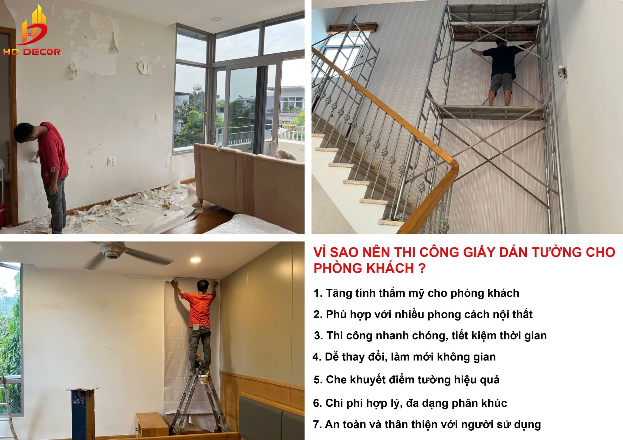 vì sao nên chọn thi công giấy dán tường cho phòng khách