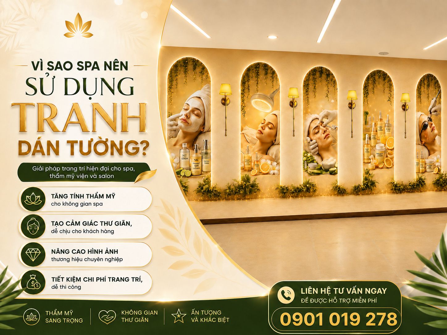 vì sao nên chọn thi công tranh dán tường cho spa
