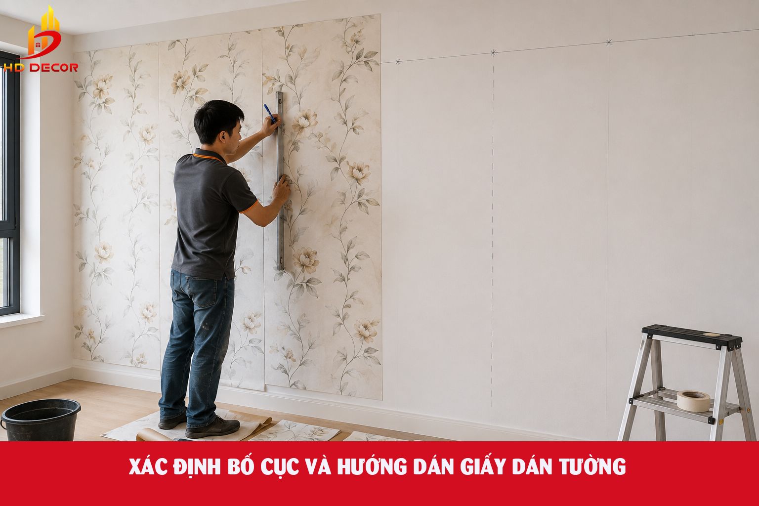 xác định bố cục và hướng dán giấy dán tường
