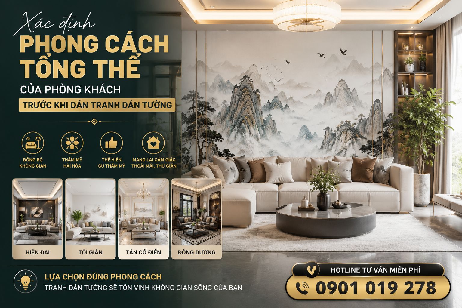 xác định phong cách tổng thể căn phòng trước khi dán tranh dán tường
