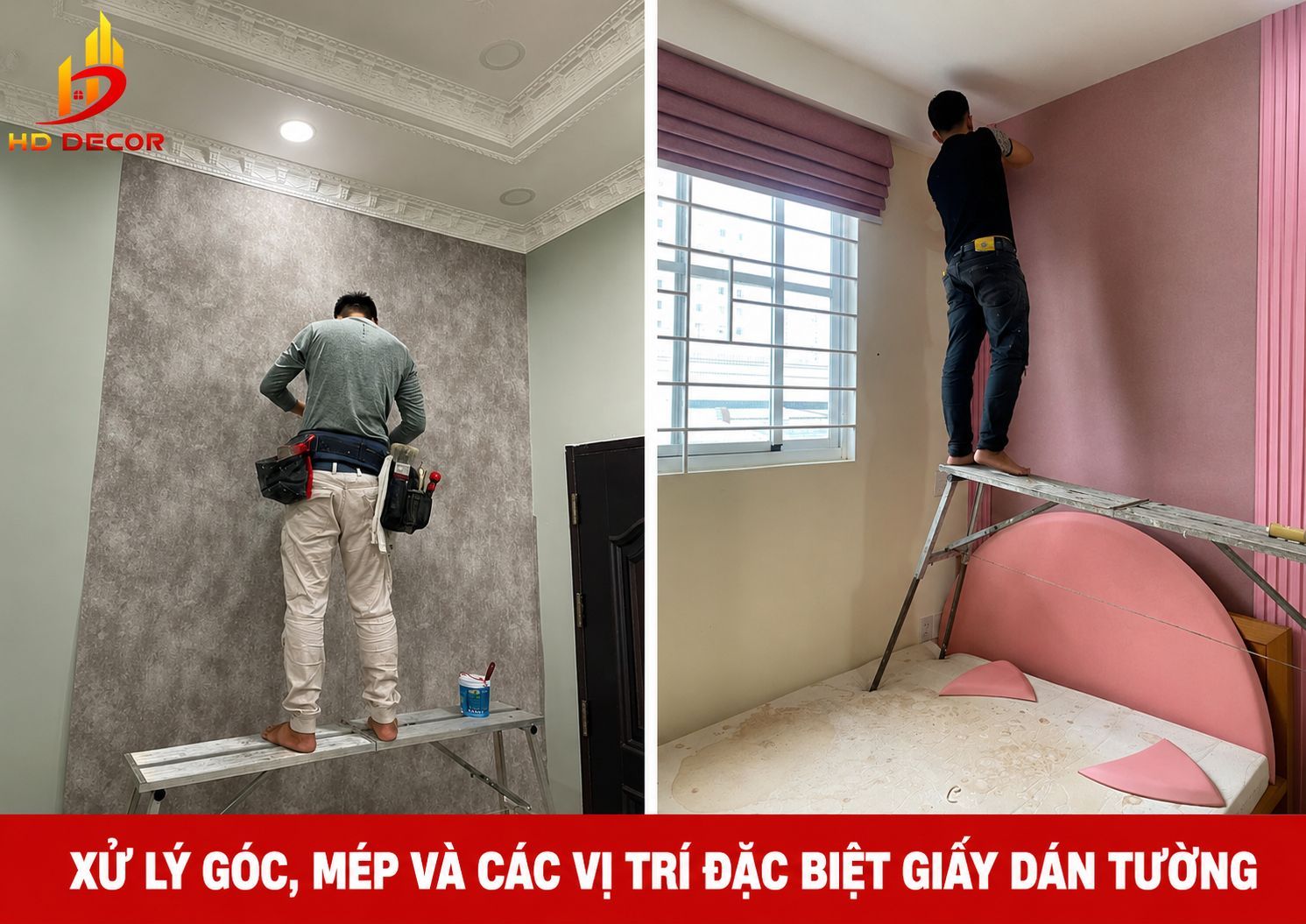 Xử lý góc, mép và các vị trí đặc biệt giấy dán tường