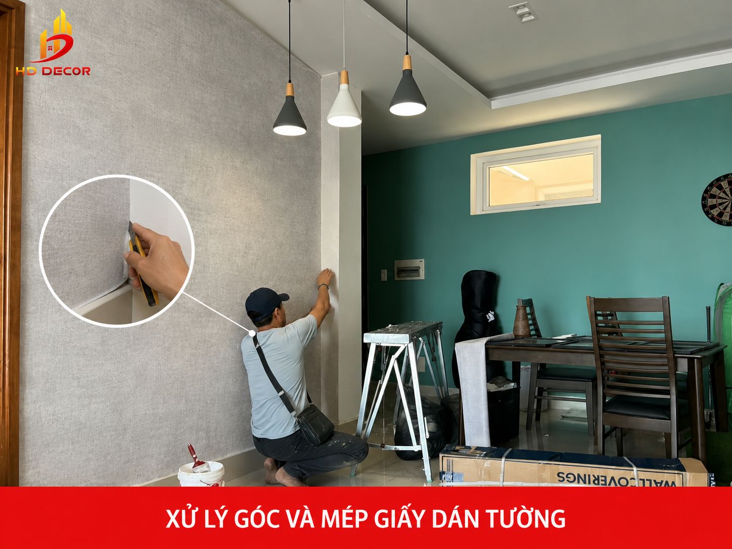 xử lý góc và mép giấy dán tường