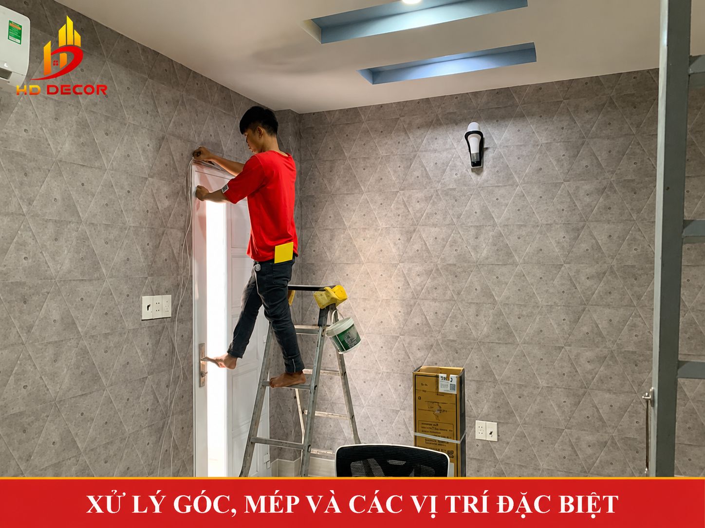 xử lý mép thi công giấy dán tường