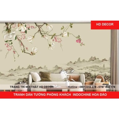 TRANH DÁN TƯỜNG PHÒNG KHÁCH INDOCHINE HOA ĐÀO 