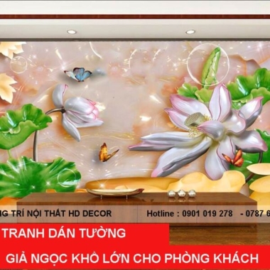 TRANH DÁN TƯỜNG GIẢ NGỌC KHỔ LỚN CHO PHÒNG KHÁCH 
