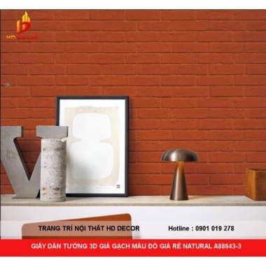 GIẤY DÁN TƯỜNG 3D GIẢ GẠCH MÀU ĐỎ GIÁ RẺ NATURAL A88643-3