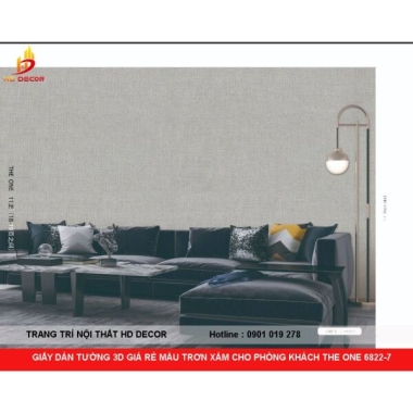 GIẤY DÁN TƯỜNG 3D GIÁ RẺ MÀU TRƠN XÁM CHO PHÒNG KHÁCH THE ONE 6822-7