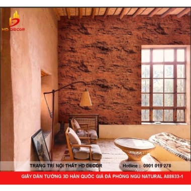 GIẤY DÁN TƯỜNG 3D HÀN QUỐC GIẢ ĐÁ PHÒNG NGỦ NATURAL A88633-1