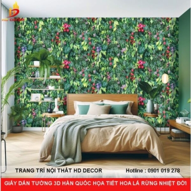 GIẤY DÁN TƯỜNG 3D HÀN QUỐC HỌA TIẾT HOA LÁ RỪNG NHIỆT ĐỚI 
