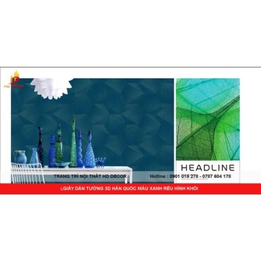 GIẤY DÁN TƯỜNG 3D HÀN QUỐC MÀU XANH RÊU HÌNH KHỐI 