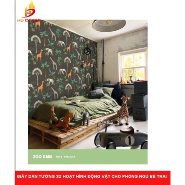 GIẤY DÁN TƯỜNG 3D HOẠT HÌNH ĐỘNG VẬT CHO PHÒNG NGỦ BÉ TRAI 