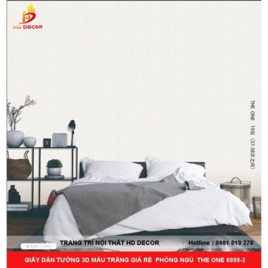 GIẤY DÁN TƯỜNG 3D MÀU TRẮNG GIÁ RẺ  PHÒNG NGỦ  THE ONE 6808-2