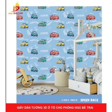 GIẤY DÁN TƯỜNG 3D Ô TÔ CHO PHÒNG NGỦ BÉ TRAI 