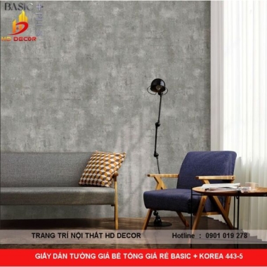 GIẤY DÁN TƯỜNG GIẢ BÊ TÔNG GIÁ RẺ BASIC + KOREA 443-5 