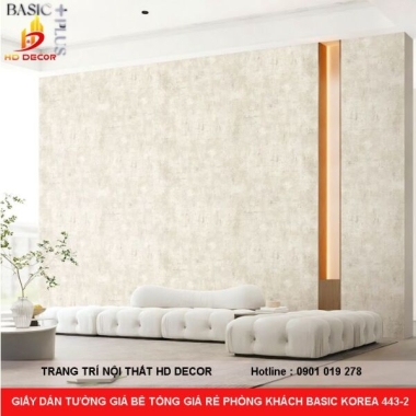 GIẤY DÁN TƯỜNG GIẢ BÊ TÔNG GIÁ RẺ PHÒNG KHÁCH BASIC KOREA 443-2 