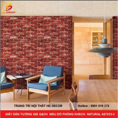 GIẤY DÁN TƯỜNG GIẢ GẠCH  MÀU ĐỎ PHÒNG KHÁCH  NATURAL A87033-5