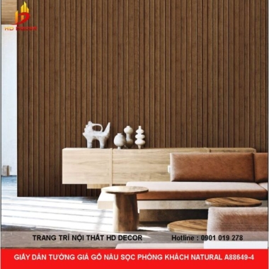 GIẤY DÁN TƯỜNG GIẢ GỖ NÂU SỌC PHÒNG KHÁCH NATURAL A88649-4