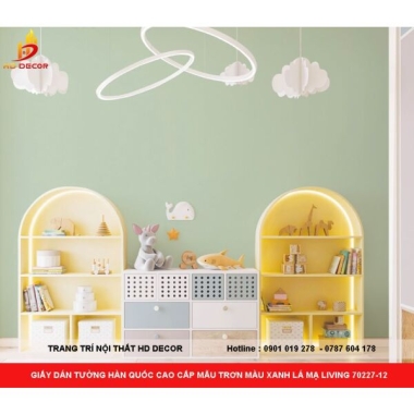 GIẤY DÁN TƯỜNG HÀN QUỐC CAO CẤP MẪU TRƠN MÀU XANH LÁ MẠ LIVING 70227-12