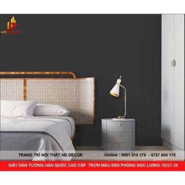 GIẤY DÁN TƯỜNG HÀN QUỐC CAO CẤP  TRƠN MÀU ĐEN PHÒNG NGỦ LIVING 70227-20