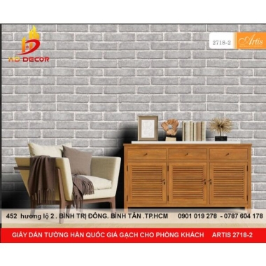 GIẤY DÁN TƯỜNG HÀN QUỐC GIẢ GẠCH  CHO PHÒNG KHÁCH ARTIS 2718-2