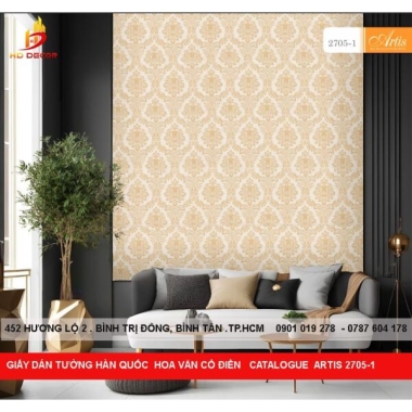 GIẤY DÁN TƯỜNG HÀN QUỐC HOA VĂN CỔ ĐIỂN  ARTIS 2705-1 
