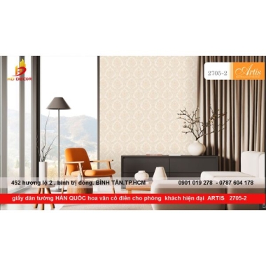 GIẤY DÁN TƯỜNG HÀN QUỐC HOA VĂN CỔ ĐIỂN  CHO PHÒNG KHÁCH  ARTIS 2705-2