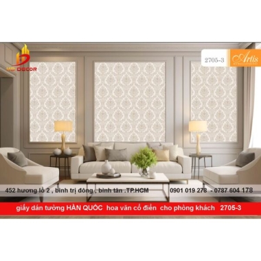 GIẤY DÁN TƯỜNG HÀN QUỐC HOA VĂN CỔ ĐIỂN CHO PHÒNG KHÁCH ARTIS 2705-3 