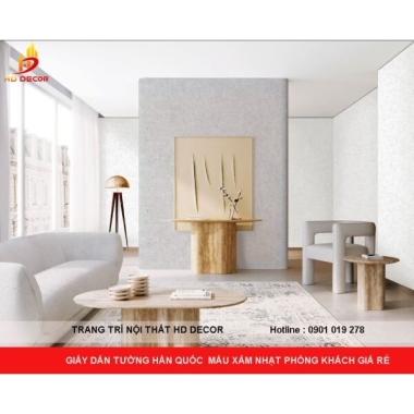 GIẤY DÁN TƯỜNG HÀN QUỐC  MÀU XÁM NHẠT PHÒNG KHÁCH GIÁ RẺ  