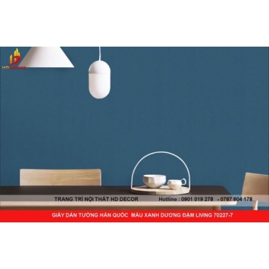 GIẤY DÁN TƯỜNG HÀN QUỐC  MÀU XANH DƯƠNG ĐẬM LIVING 70227-7
