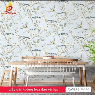 GIẤY DÁN TƯỜNG HOA ĐÀO VÀ HẠC XAVIA 3905-1 