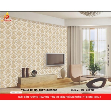 GIẤY DÁN TƯỜNG HOA VĂN  TÂN CỔ ĐIỂN PHÒNG KHÁCH THE ONE 6805-1