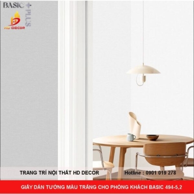 GIẤY DÁN TƯỜNG MÀU TRẮNG CHO PHÒNG KHÁCH BASIC 494-5,2