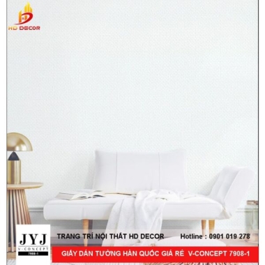 GIẤY DÁN TƯỜNG MÀU TRẮNG  HÀN QUỐC GIÁ RẺ V-CONCEPT 7908-1 