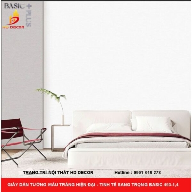 GIẤY DÁN TƯỜNG MÀU TRẮNG HIỆN ĐẠI - TINH TẾ SANG TRỌNG BASIC 493-1,4 