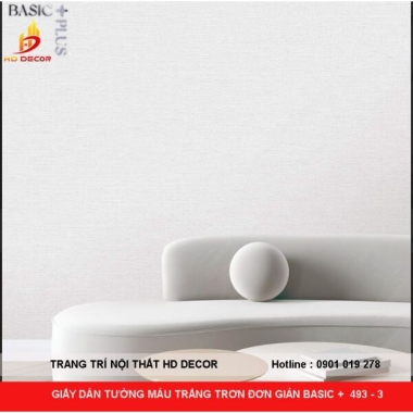 GIẤY DÁN TƯỜNG MÁU TRẮNG TRƠN ĐƠN GIẢN BASIC +  493 - 3