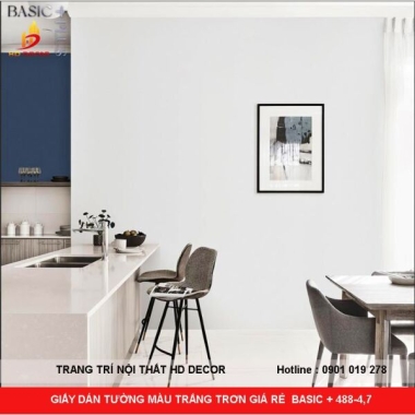 GIẤY DÁN TƯỜNG MÀU TRẮNG TRƠN GIÁ RẺ  BASIC + 488-4,7 