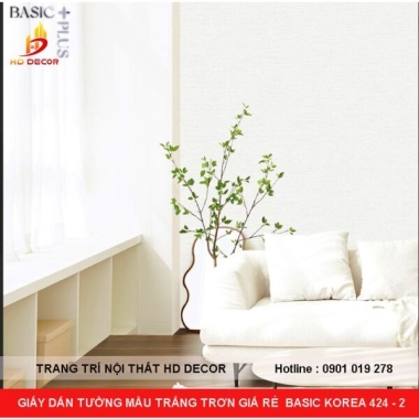 GIẤY DÁN TƯỜNG MÀU TRẮNG TRƠN GIÁ RẺ  BASIC KOREA 424 - 2 