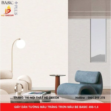 GIẤY DÁN TƯỜNG MÀU TRẮNG TRƠN MÀU BE BASIC 498-1,4 