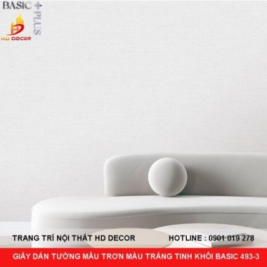 GIẤY DÁN TƯỜNG MẪU TRƠN MÀU TRẮNG TINH KHÔI BASIC 493-3 